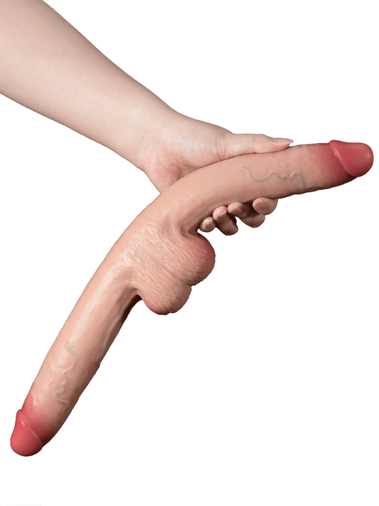 Cute Girlfriends Ride a Sliding Skin Vibrating  Double Ended Dildo With Wireless Remote Control