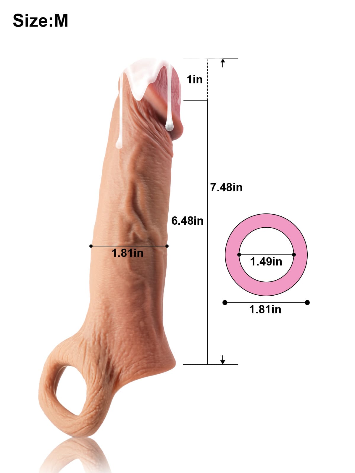 8” Length x 4.9” Girth M/L Size Open Tip Penis Sleeve