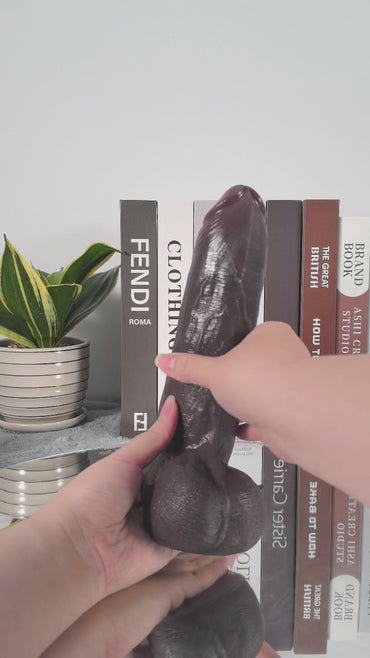 Phantom II BBC Black Thick Sliding Skin Vac-U-Lock Dildo With Moving Balls  & Vac U Lock Suction Cup - 9*2 Inch