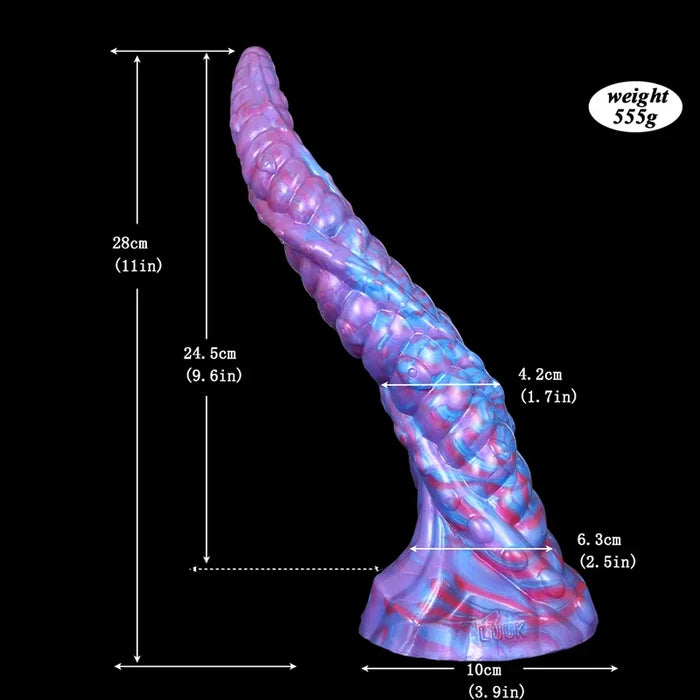 11" Purple Silicone Tentacle Monster Dildo with Tapered Tip & Spiral Textured Shaft