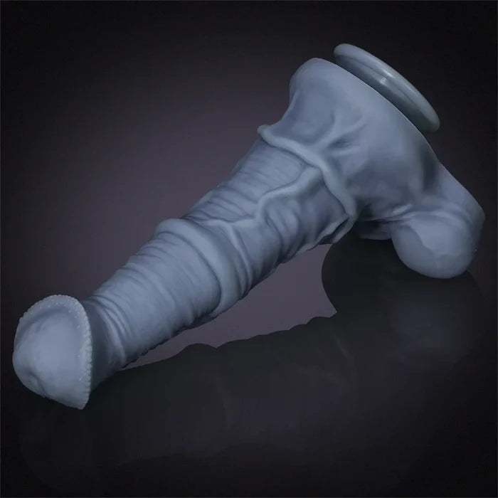 13.38" Thick Gray Fantasy Horse Dildo with Beaded Flared Head & Heavy Veins-5