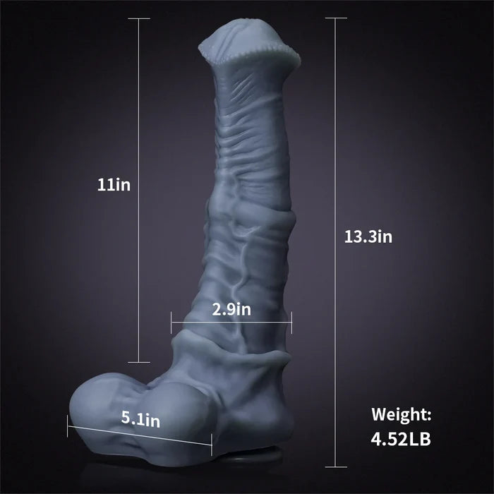13.38" Thick Gray Fantasy Horse Dildo with Beaded Flared Head & Heavy Veins-2