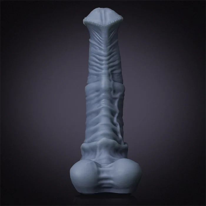 13.38" Thick Gray Fantasy Horse Dildo with Beaded Flared Head & Heavy Veins-6
