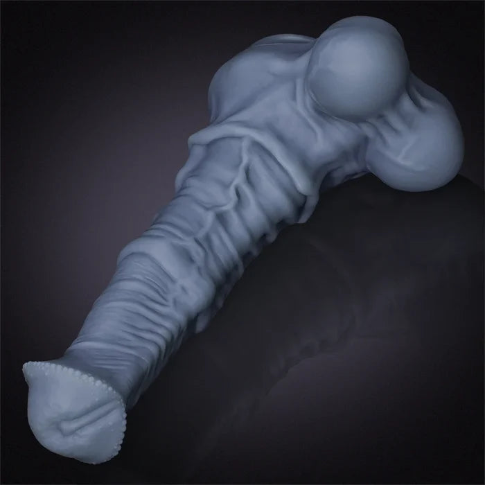 13.38" Thick Gray Fantasy Horse Dildo with Beaded Flared Head & Heavy Veins-4