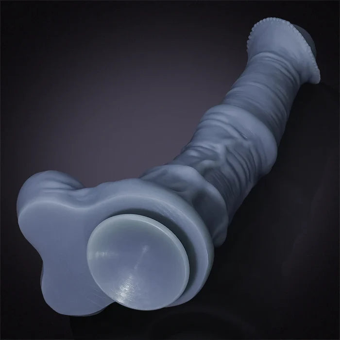 13.38" Thick Gray Fantasy Horse Dildo with Beaded Flared Head & Heavy Veins-7