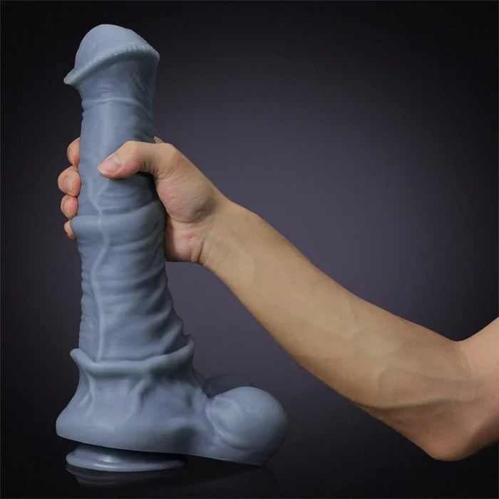 13.38" Thick Gray Fantasy Horse Dildo with Beaded Flared Head & Heavy Veins-9