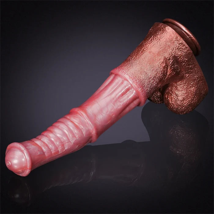 13.77" Ultra Long Pink Silicone Fantasy Horse Dildo with Medial Ring & Balls-1