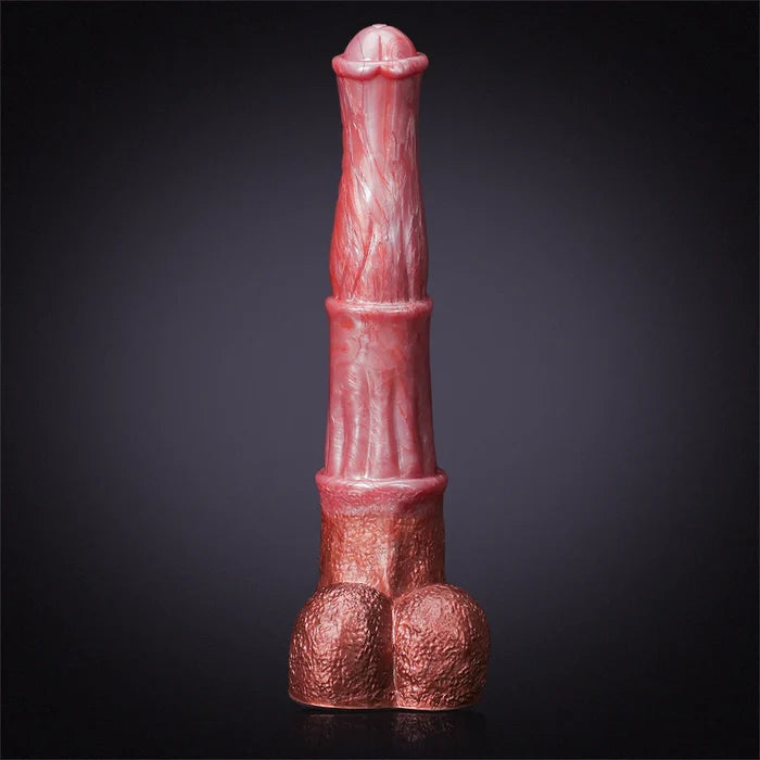 13.77" Ultra Long Pink Silicone Fantasy Horse Dildo with Medial Ring & Balls-4