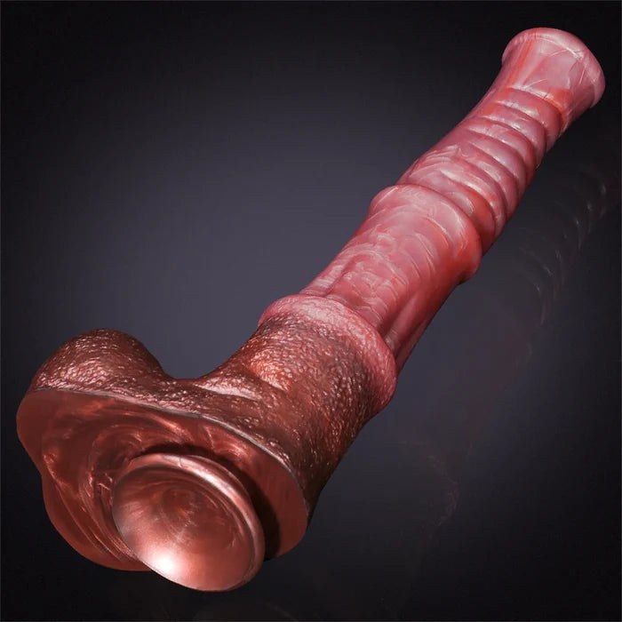 13.77" Ultra Long Pink Silicone Fantasy Horse Dildo with Medial Ring & Balls-5