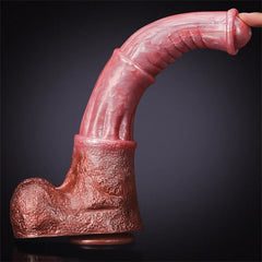 13.77" Ultra Long Pink Silicone Fantasy Horse Dildo with Medial Ring & Balls-6