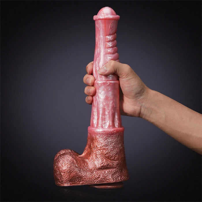 13.77" Ultra Long Pink Silicone Fantasy Horse Dildo with Medial Ring & Balls-7