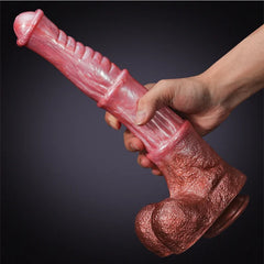 13.77" Ultra Long Pink Silicone Fantasy Horse Dildo with Medial Ring & Balls-9
