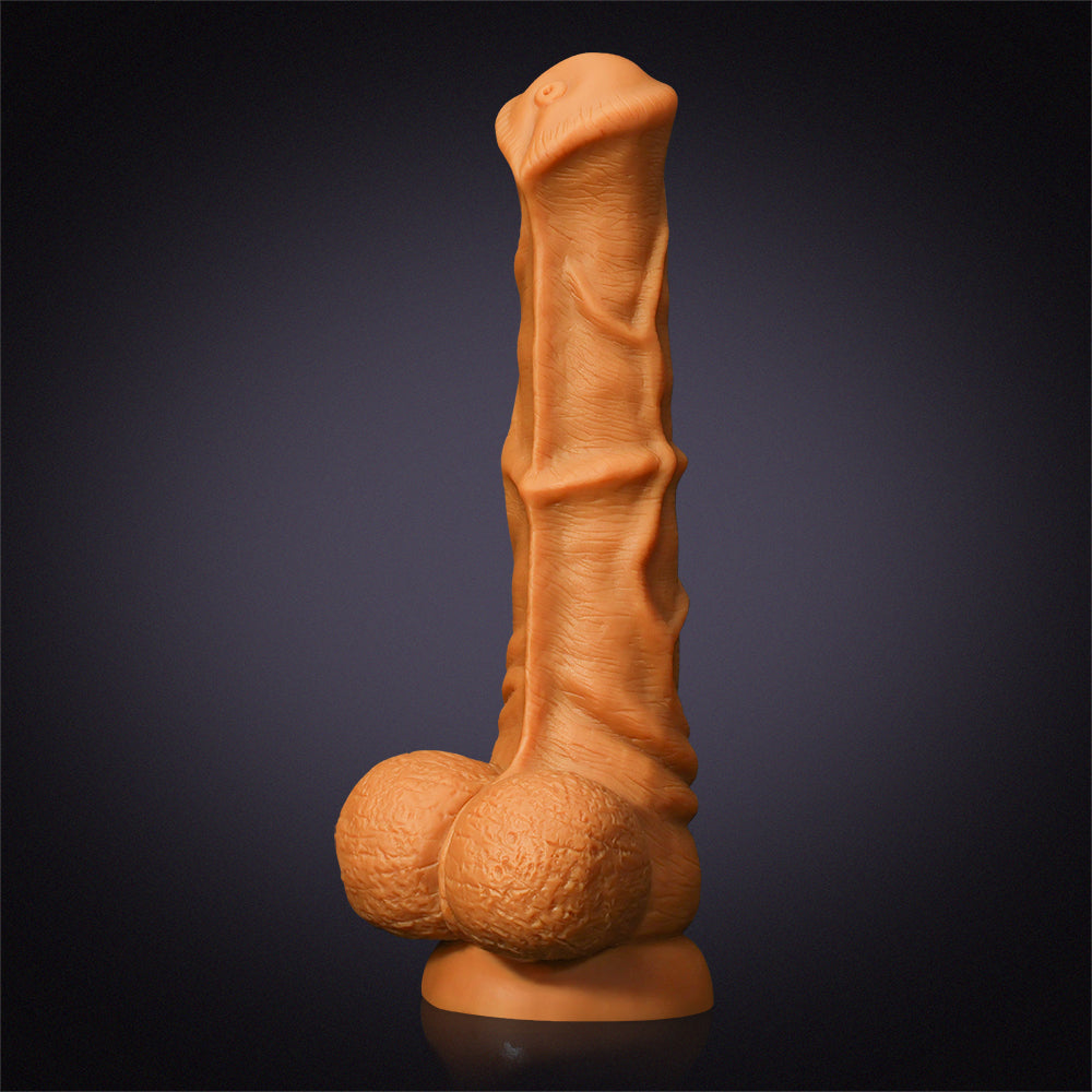 14.57" x 3.15" Gold Liquid Silicone Fantasy Horse Dildo with Flared Head & Big Balls