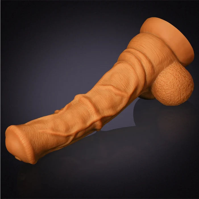 14.57" x 3.15" Gold Liquid Silicone Fantasy Horse Dildo with Flared Head & Big Balls-1