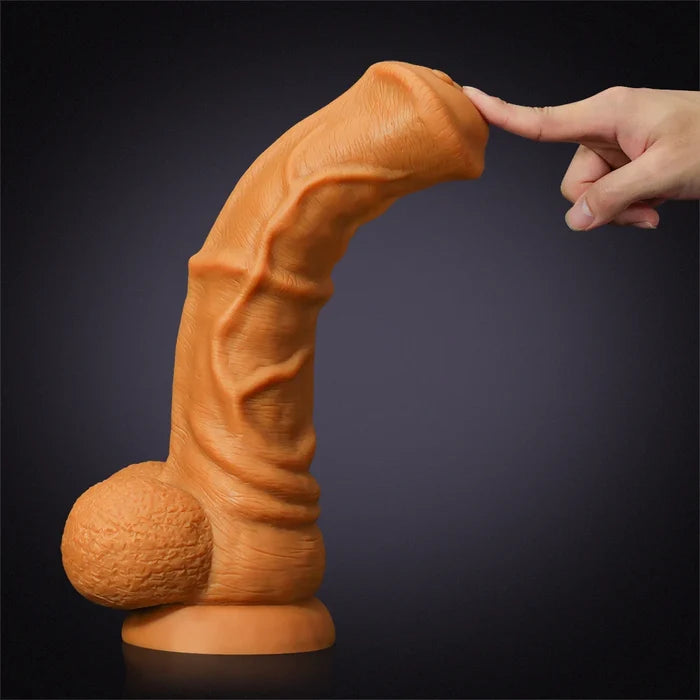 14.57" x 3.15" Gold Liquid Silicone Fantasy Horse Dildo with Flared Head & Big Balls-9