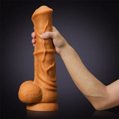 14.57" x 3.15" Gold Liquid Silicone Fantasy Horse Dildo with Flared Head & Big Balls-12