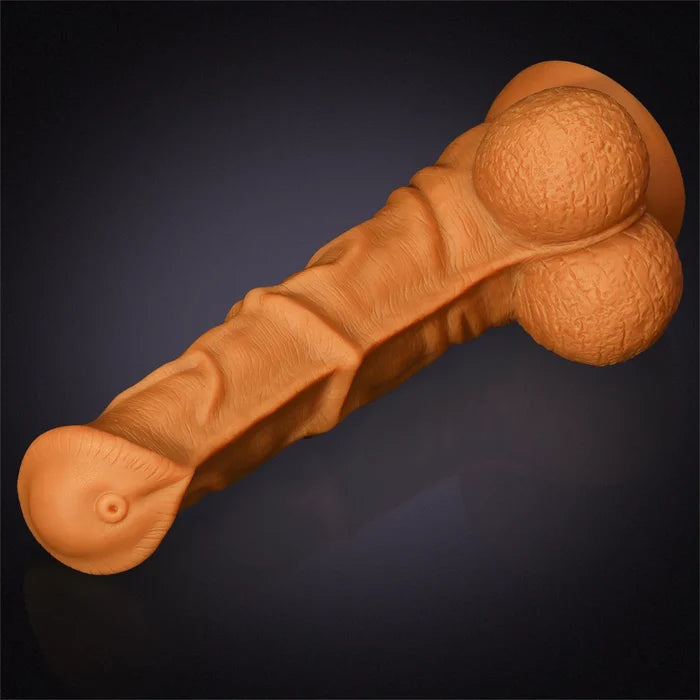 14.57" x 3.15" Gold Liquid Silicone Fantasy Horse Dildo with Flared Head & Big Balls-3