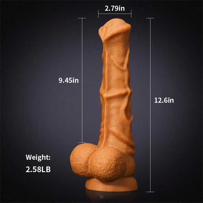 14.57" x 3.15" Gold Liquid Silicone Fantasy Horse Dildo with Flared Head & Big Balls-2
