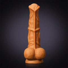14.57" x 3.15" Gold Liquid Silicone Fantasy Horse Dildo with Flared Head & Big Balls-5
