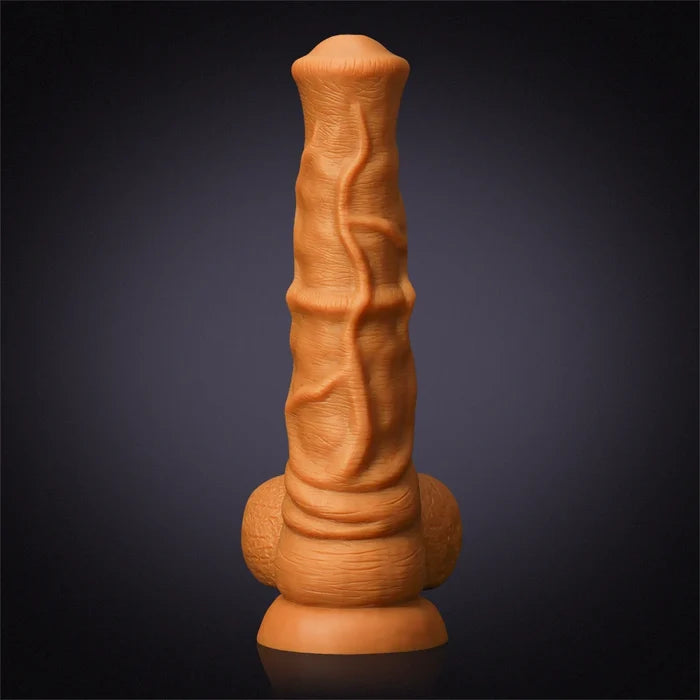 14.57" x 3.15" Gold Liquid Silicone Fantasy Horse Dildo with Flared Head & Big Balls-6