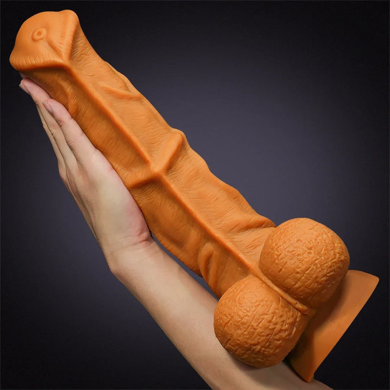 14.57" x 3.15" Gold Liquid Silicone Fantasy Horse Dildo with Flared Head & Big Balls-7