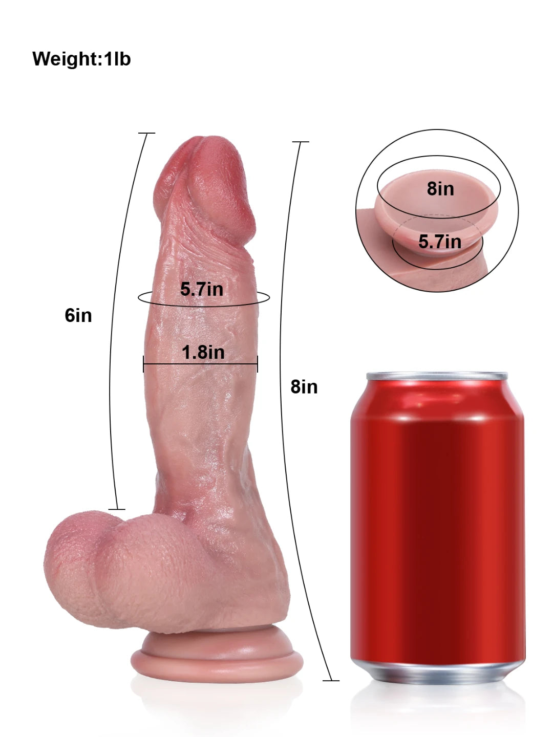Alabama 8" x 1.8" Thick Textured Real Feel Suction Dildo