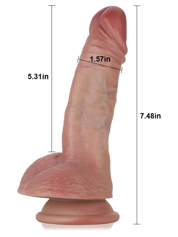 7.48 inch realistic dildo with 5.31 inch insertable length and 1.57 inch girth