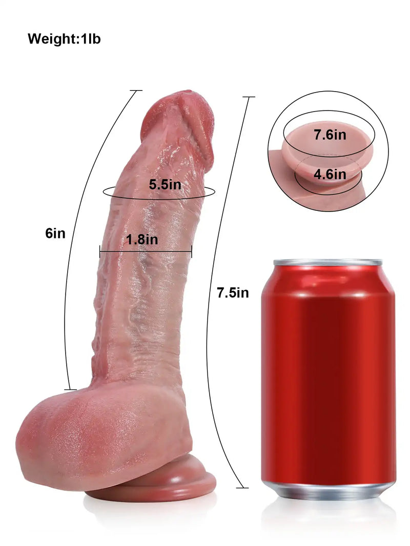 7.5 inch realistic dildo size chart with 6 inch insertable length and 1.8 inch girth