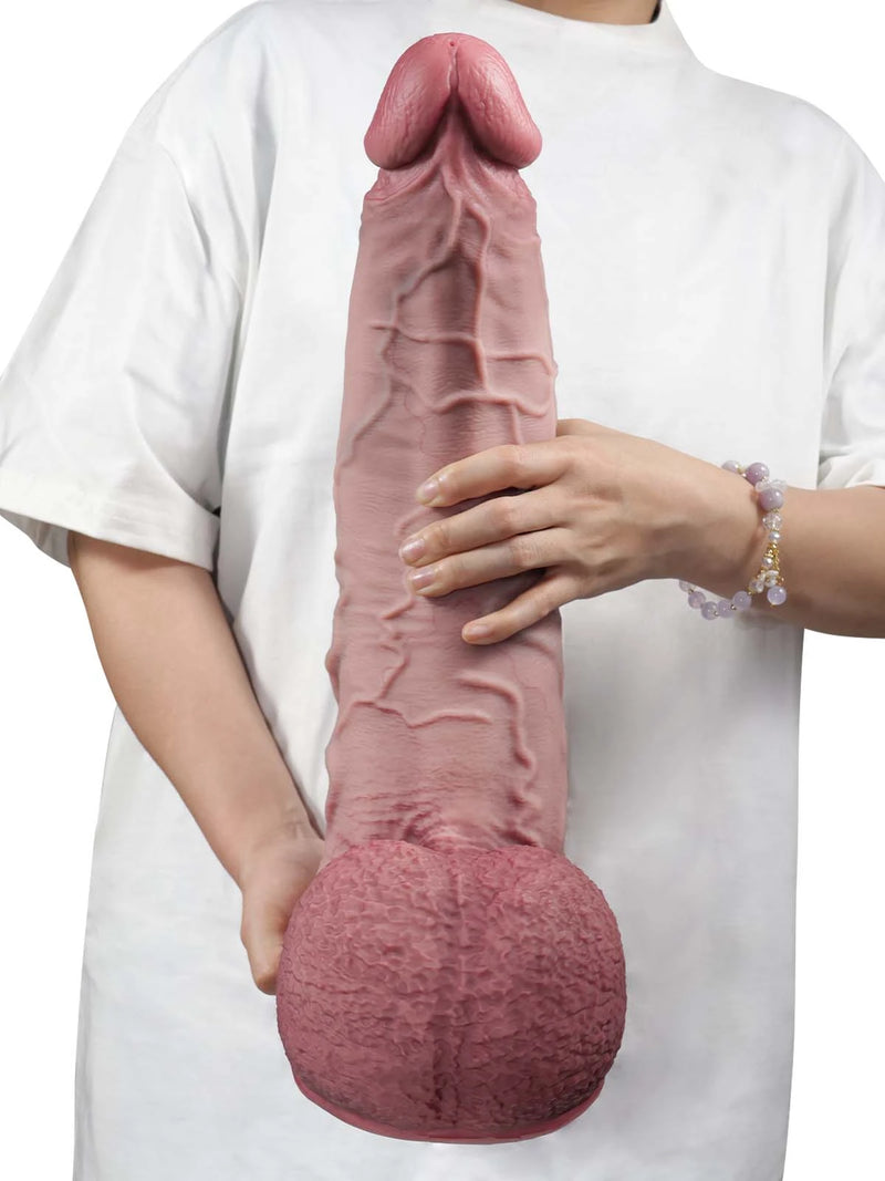 Granite 16" x 3.7" Giant Thick Curved Huge Dildo With Swollen Balls-3