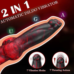 8.7" Red & Black Thrusting Vibrating Silicone Fantasy Dildo with Wireless Remote, 7 Modes-2