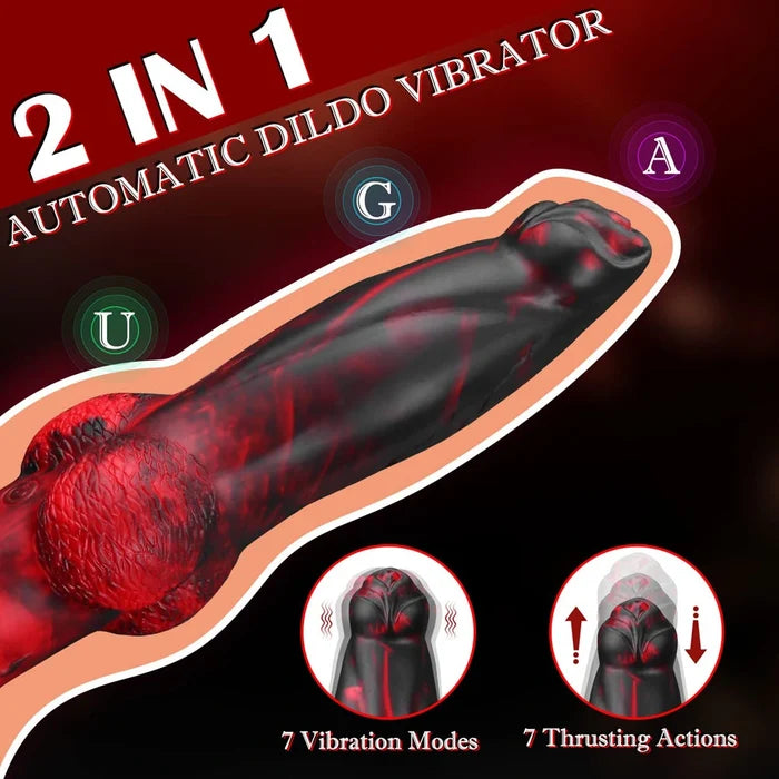 8.7" Red & Black Thrusting Vibrating Silicone Fantasy Dildo with Wireless Remote, 7 Modes