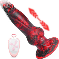 8.7" Red & Black Thrusting Vibrating Silicone Fantasy Dildo with Wireless Remote, 7 Modes-1