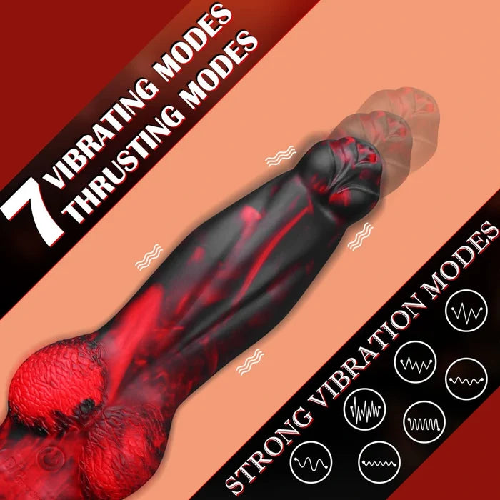 8.7" Red & Black Thrusting Vibrating Silicone Fantasy Dildo with Wireless Remote, 7 Modes-3