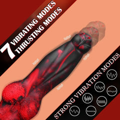 8.7" Red & Black Thrusting Vibrating Silicone Fantasy Dildo with Wireless Remote, 7 Modes-3