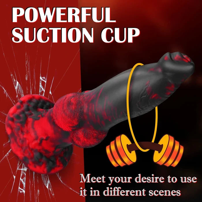 8.7" Red & Black Thrusting Vibrating Silicone Fantasy Dildo with Wireless Remote, 7 Modes-4