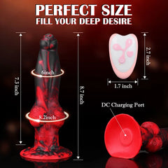 8.7" Red & Black Thrusting Vibrating Silicone Fantasy Dildo with Wireless Remote, 7 Modes-5