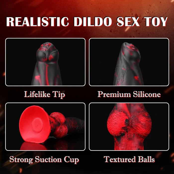 8.7" Red & Black Thrusting Vibrating Silicone Fantasy Dildo with Wireless Remote, 7 Modes-6
