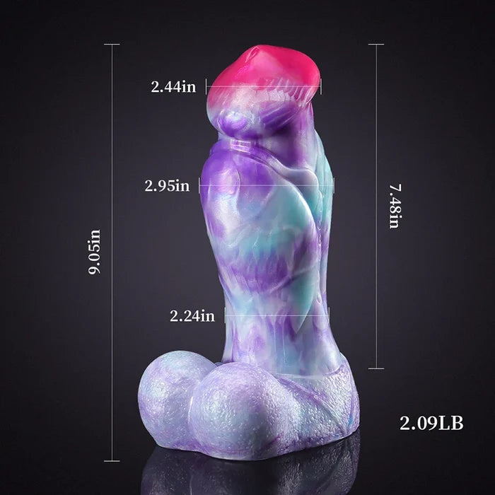 9.05" x 2.95" Purple Mixed Color Silicone Fantasy Dog Dildo with Armored Shaft & Balls-2