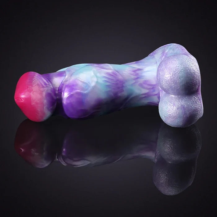 9.05" x 2.95" Purple Mixed Color Silicone Fantasy Dog Dildo with Armored Shaft & Balls-3