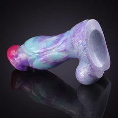 9.05" x 2.95" Purple Mixed Color Silicone Fantasy Dog Dildo with Armored Shaft & Balls-5