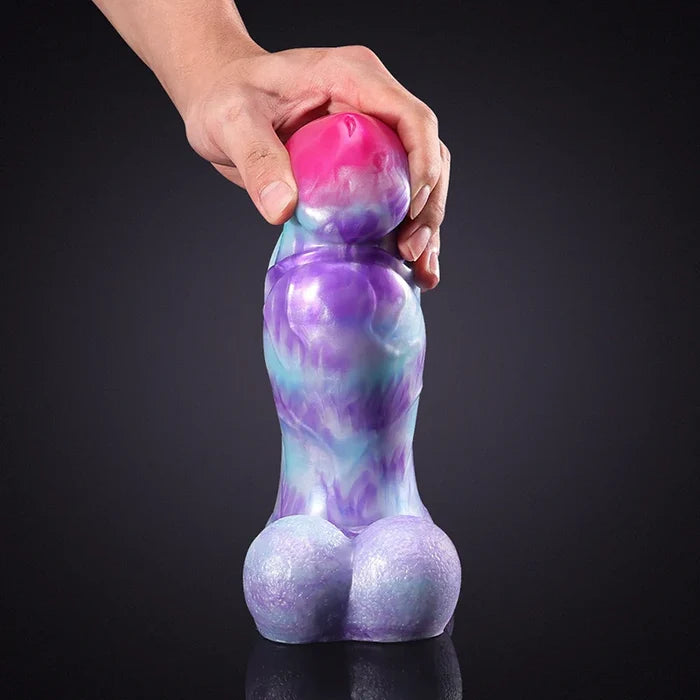 9.05" x 2.95" Purple Mixed Color Silicone Fantasy Dog Dildo with Armored Shaft & Balls-7