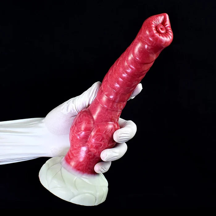 9.25" Mixed Color Platinum Silicone Fantasy Wolf Dog Knot Dildo, Textured Shaft-8