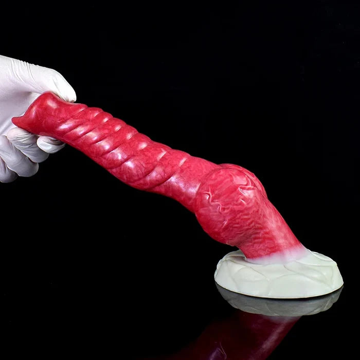 9.25" Mixed Color Platinum Silicone Fantasy Wolf Dog Knot Dildo, Textured Shaft-13