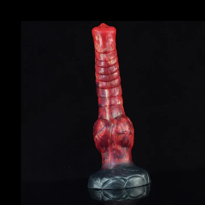 9.25" Mixed Color Platinum Silicone Fantasy Wolf Dog Knot Dildo, Textured Shaft-1