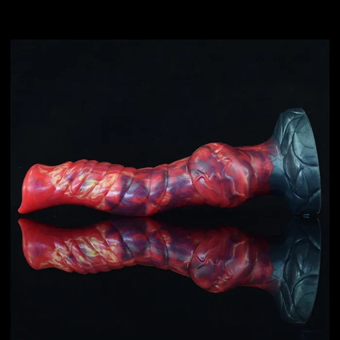 9.25" Mixed Color Platinum Silicone Fantasy Wolf Dog Knot Dildo, Textured Shaft-5