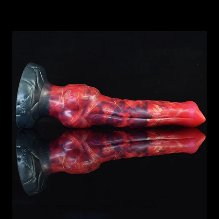 9.25" Mixed Color Platinum Silicone Fantasy Wolf Dog Knot Dildo, Textured Shaft-6