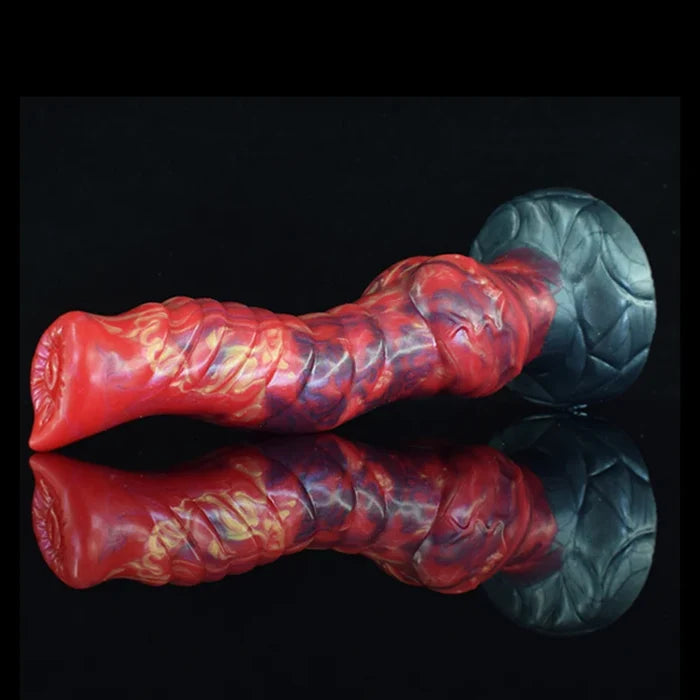9.25" Mixed Color Platinum Silicone Fantasy Wolf Dog Knot Dildo, Textured Shaft-4