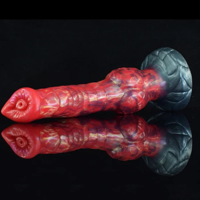 9.25" Mixed Color Platinum Silicone Fantasy Wolf Dog Knot Dildo, Textured Shaft-3