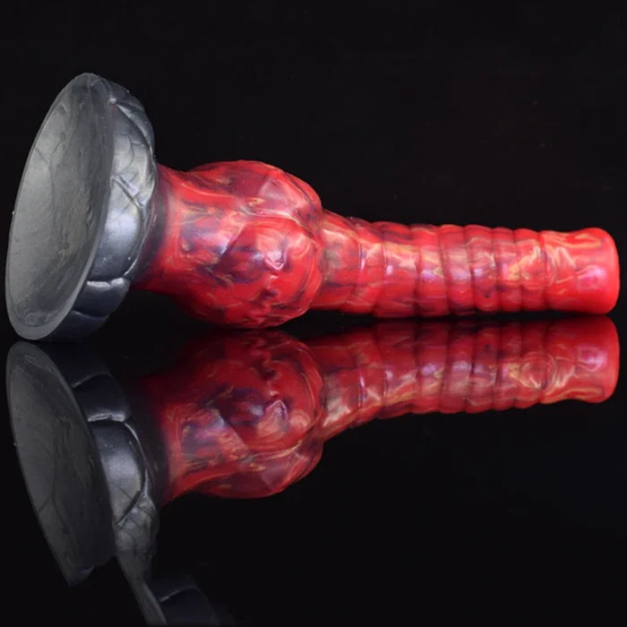 9.25" Mixed Color Platinum Silicone Fantasy Wolf Dog Knot Dildo, Textured Shaft-7