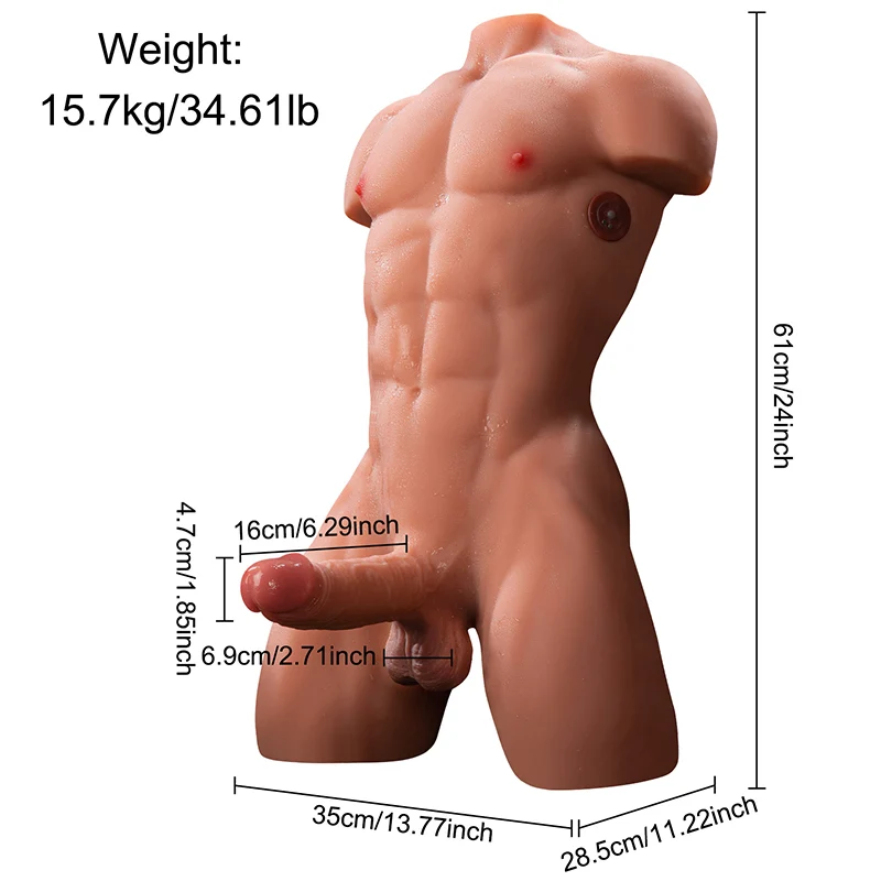 Adrian 34.6LB Muscular TPE Male Sex Torso with 6.29" Thrusting Dildo-2